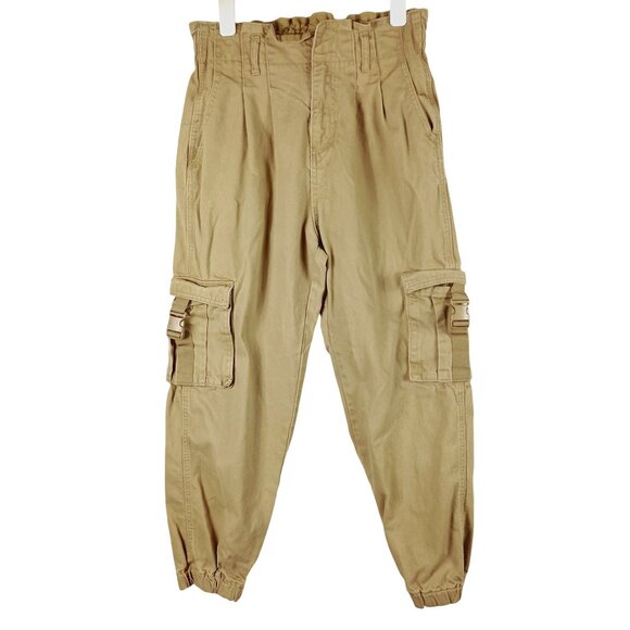 Forever 21 Cargo Pants Womens L Khaki High Rise Y2K Parachute Streetwear - Picture 1 of 11